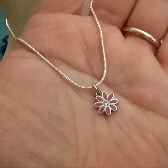 Coach Dainty Mini Purple Enamel Crystal Daisy Pendant .925 Necklace - Picture 3 of 6